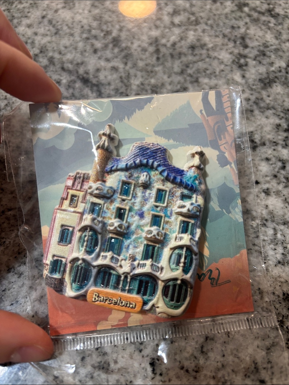 Barcelona Ceramic Building souvenir Magnet - Multi Blue & Cream